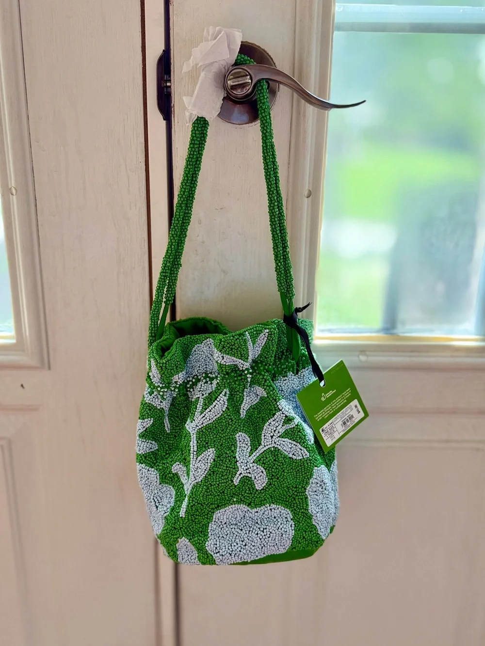 kate spade x target Green & Blue Beaded Floral Drawstring Mini Bag